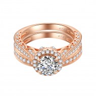 925 Sterling Silver Rose Gold Plated with Round Cut AAA Cubic Zirconia Stones Bridal Ring 2 Pieces Sets for Women