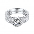 925 Sterling Silver Rhodium Plated with Round Cut AAA Cubic Zirconia Stones Bridal Ring 2 Pieces Sets for Women
