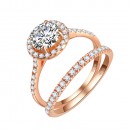 925 Sterling Silver Rose Gold Plated with Round AAA Cubic Zirconia Stones Bridal Ring 2 Pieces Sets Ring for Women
