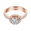 925 Sterling Silver Rose Gold Plated with Round AAA Cubic Zirconia Stones Bridal Ring 2 Pieces Sets Ring for Women