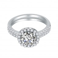 925 Sterling Silver Rhodium Plated with Round AAA Cubic Zirconia Stones Bridal Ring 2 Pieces Sets Ring for Women