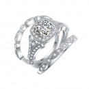 925 Sterling Silver Rhodium Plated Ring with Round AAA Cubic Zirconia 3 Pieces Vintage Bridal Ring Sets for Women
