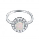 925 Sterling Silver Rhodium Plated with White Round Opal & Cubic Zirconia Engagement Rings for Women