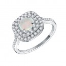 925 Sterling Silver Rhodium Plated with White Round Opal &amp; Cubic Zirconia Engagement Rings for Women