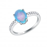 925 Sterling Silver Rhodium Plated with Blue Tear Opal & Cubic Zirconia Engagement Rings for Women