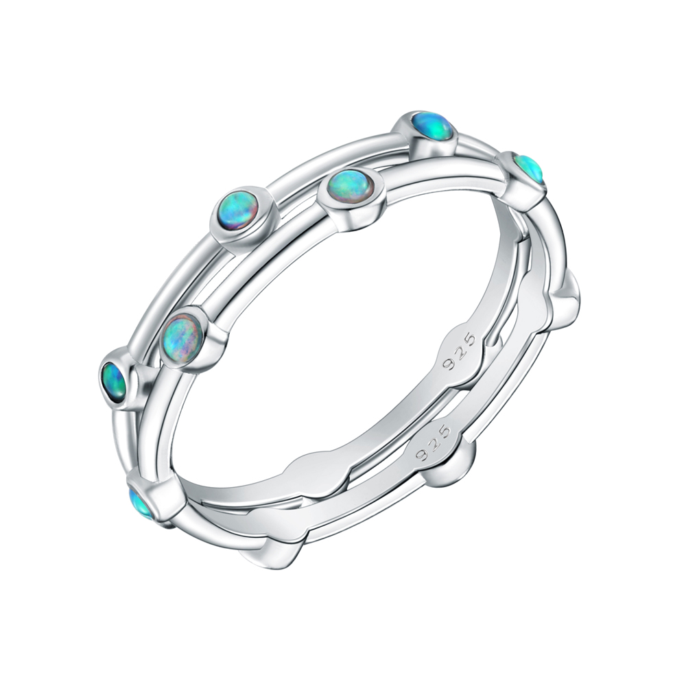 925 Sterling Silver, Rhodium Plated, Blue Opal Ring Sets