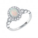 925 Sterling Silver Rhodium Plated with White Oval Opal and Cubic Zirconia Engagement Rings for Women