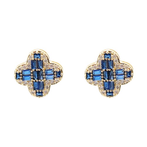 Gold Plated with Blue Cubic Zirconia Earrings
