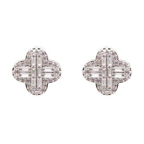 Rhodium Plated with Clear Cubic Zirconia Earrings Rhodium Plated with Clear Cubic Zirconia Earrings