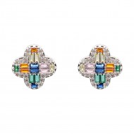 Rhodium Plated with Multi Cubic Zirconia Earrings