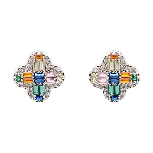 Rhodium Plated with Multi Cubic Zirconia Earrings
