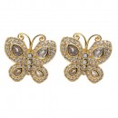 Rhodium Plated With CZ Fish Hook Butterfly Earrings