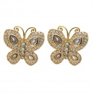 Gold Plated With CZ Fish Hook Butterfly Earrings