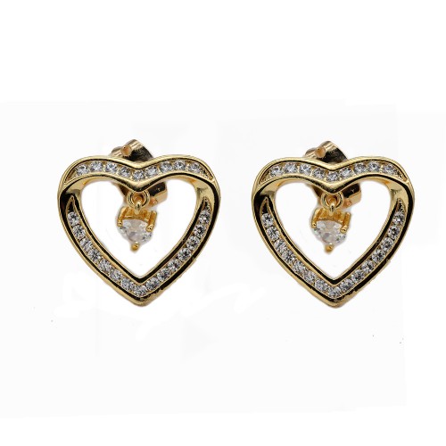 Gold Plated CZ Heart Earrings