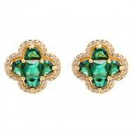 Gold Plated with Green Cubic Zirconia Earrings