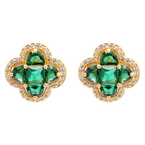 Gold Plated with Green Cubic Zirconia Earrings