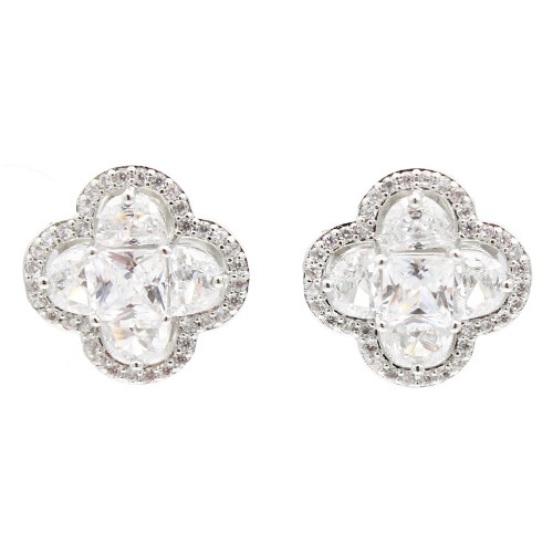 Rhodium Plated with Clear Cubic Zirconia Earrings