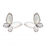 Rhodium Plated With MOP Butterfly Earrings