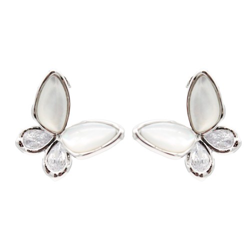 Rhodium Plated With MOP Butterfly Earrings Rhodium Plated With MOP Butterfly Earrings