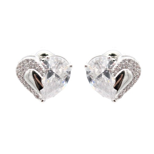 Rhodium Plated with Clear Cubic Zirconia Earrings