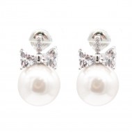 Rhodium Plated With Pearl  CZ Earrings