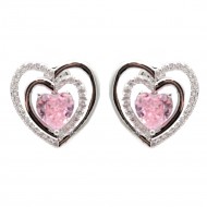 Rhodium Plated with Pink Cubic Zirconia Earrings
