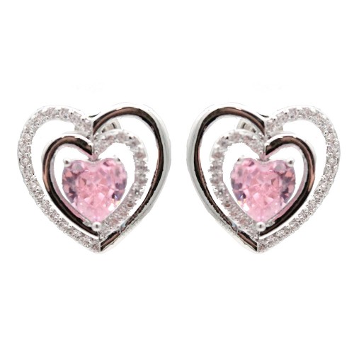 Rhodium Plated with Pink Cubic Zirconia Earrings Rhodium Plated with Pink Cubic Zirconia Earrings