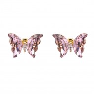 Gold Plated With Pink CZ Butterfly Earirngs