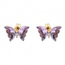 Gold Plated With Purple CZ Butterfly Earirngs