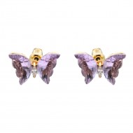 Gold Plated With Purple CZ Butterfly Earirngs