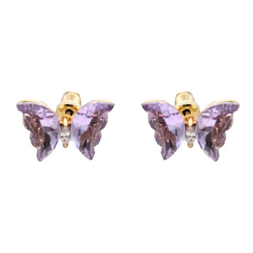 Gold Plated With Purple CZ Butterfly Earirngs