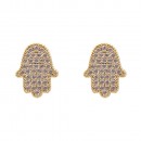 Gold Plated With Clear CZ Hamsa Earrings