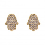 Gold Plated With Clear CZ Hamsa Earrings