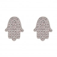 Rhodium Color With Clear CZ Hamsa Earrings