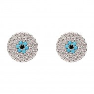 Rhodium Color With Clear CZ Evil Eye  Earrings