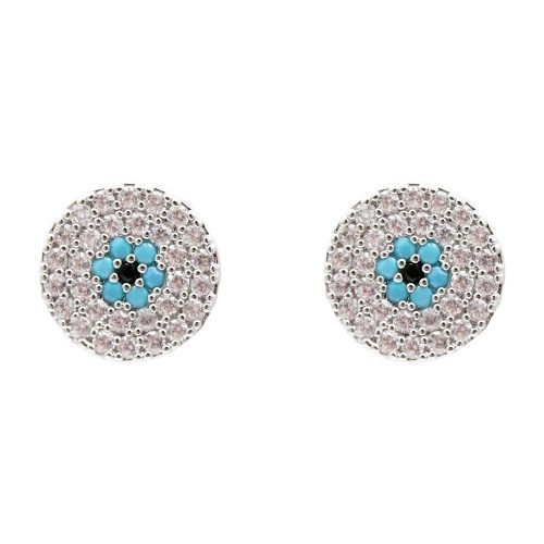 Rhodium Color With Clear CZ Evil Eye Earrings Rhodium Color With Clear CZ Evil Eye Earrings