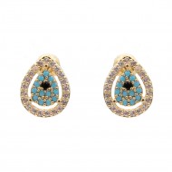 Gold Plated With Clear CZ Evil Eye  Earrings