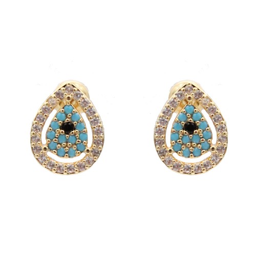 Gold Plated With Clear CZ Evil Eye Earrings Gold Plated With Clear CZ Evil Eye Earrings