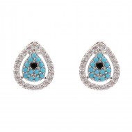 Rhodium Color With Clear CZ Evil Eye Earrings