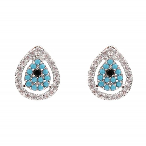 Rhodium Color With Clear CZ Evil Eye Earrings Rhodium Color With Clear CZ Evil Eye Earrings