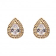 Gold Plated With Clear CZ Tear Drop Earrings