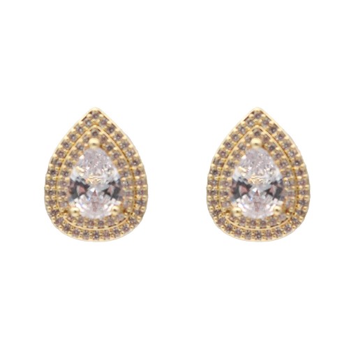 Gold Plated With Clear CZ Tear Drop Earrings