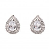 Rhodium Color With Clear CZ Tear Drop Earrings