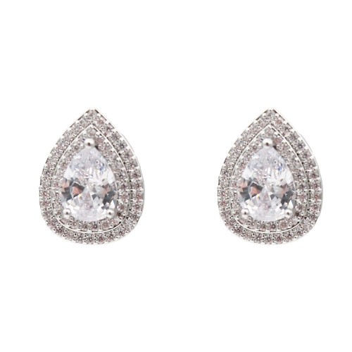 Rhodium Color With Clear CZ Tear Drop Earrings Rhodium Color With Clear CZ Tear Drop Earrings