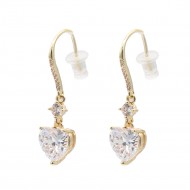 Gold Plated With Clear CZ Heart  Earrings