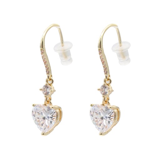 Gold Plated With Clear CZ Heart Earrings Gold Plated With Clear CZ Heart Earrings