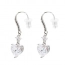 Rhodium With Clear CZ Heart Earrings Rhodium With Clear CZ Heart Earrings
