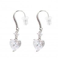 Rhodium With Clear CZ Heart Earrings