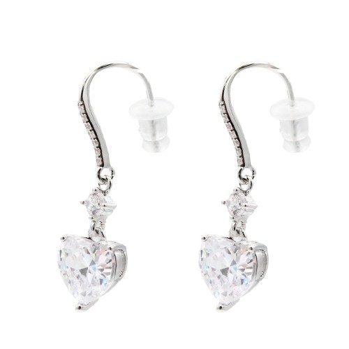Rhodium With Clear CZ Heart Earrings Rhodium With Clear CZ Heart Earrings