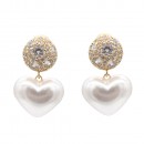 Rhodium With Clear CZ Heart Pearl Earrings Rhodium With Clear CZ Heart Pearl Earrings